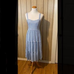 Blue and white gingham pattern with red cherry long midi. With scrunchy.